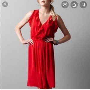 LOFT Red Silk Ruffle Dress